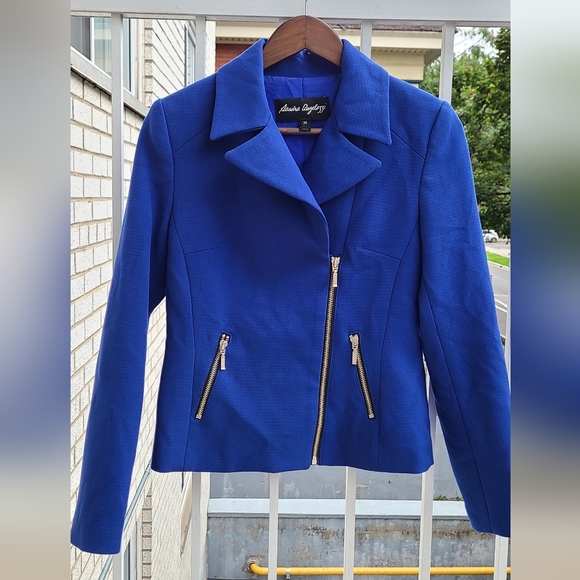 Sandra Angelozzi blue diagonal zipper work blazer -sz30 (europe)/sz0(usa/canada) - Picture 3 of 6